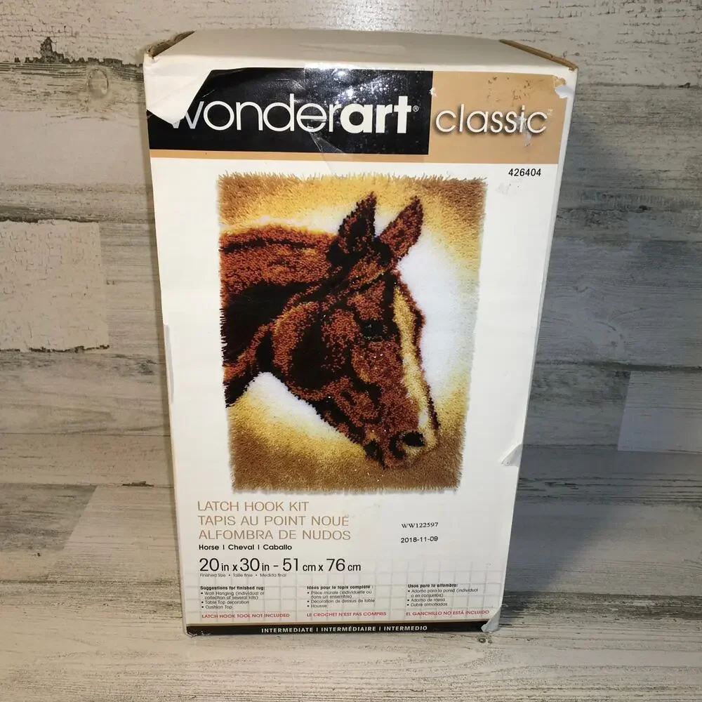 COMPLETE Wonder Art Latch Hook Kit 426404 Horse 20” x 30” Cowboy Wall Hanging
